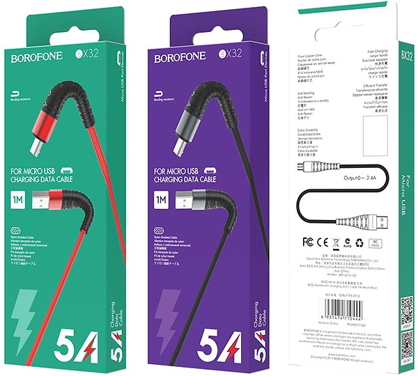 Фото - Кабель синхронизации данных BOROFONE BX32 USB to Micro 2.4A, 1m Black (6931474710437)