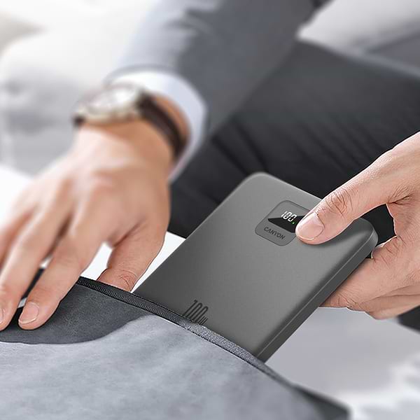 Фото - Батарея мобільна Canyon PB-2008 LED FLAT 20000 mAh PD100W QC3.0 Dark Grey (CNE-CPB2008DG)