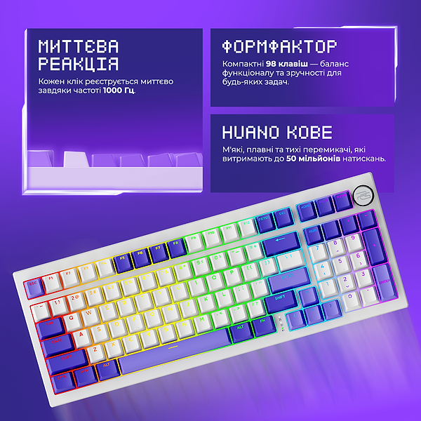 Фото - Клавіатура бездротова ігрова Proove Gaming Slicker Special Edition (Ukraine Layout) white/purple (WKSLSE022416)
