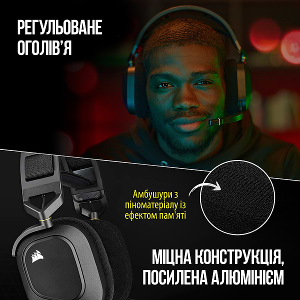 Фото - Гарнитура беспроводная игровая Corsair HS80 RGB Wireless Headset, Carbon (CA-9011235-EU)
