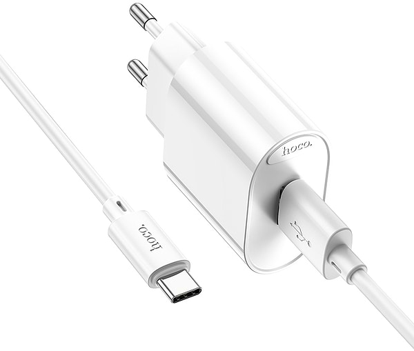 Фото - Сетевое зарядное устройство HOCO C109A Fighter single port QC3.0 charger set Type-C White (6931474784834)
