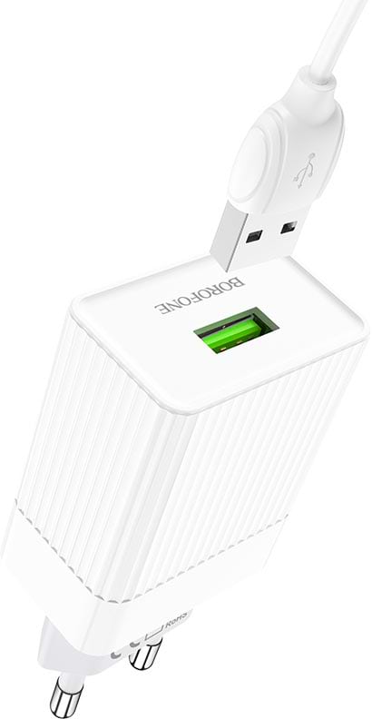 Фото - Мережевий зарядний пристрій BOROFONE BA47A QC3.0 3A + Micro-USB cable 18W White (6931474728302)