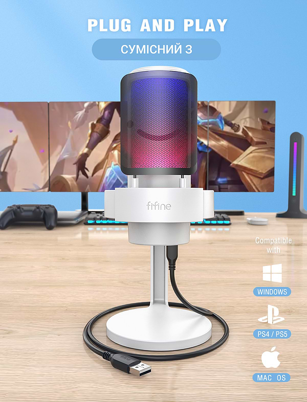 Фото - Мікрофон до комп'ютера Fifine Ampligame A8W White
