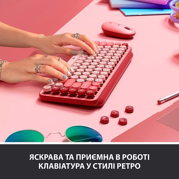 Фото - Клавиатура беспроводная Logitech POP Keys Wireless Mechanical Keyboard With Emoji Keys Heartbreaker Rose (920-010737)