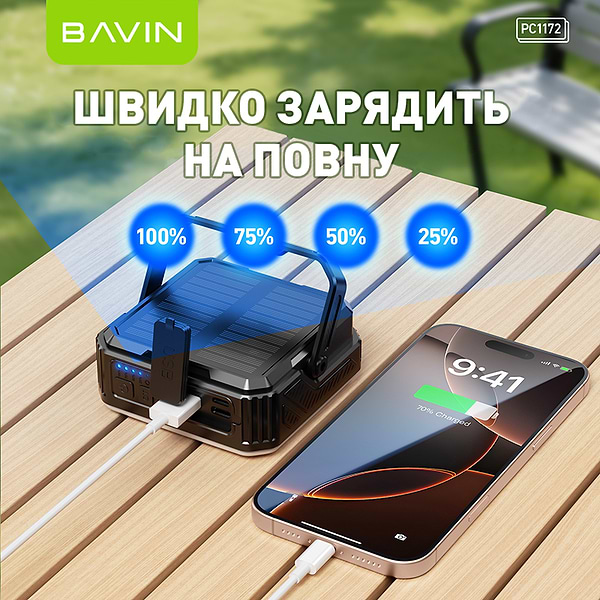 Фото - Батарея мобильная Bavin PC1172 10000 mAh SOLAR Led Lights White (Y-PC1172 WH)