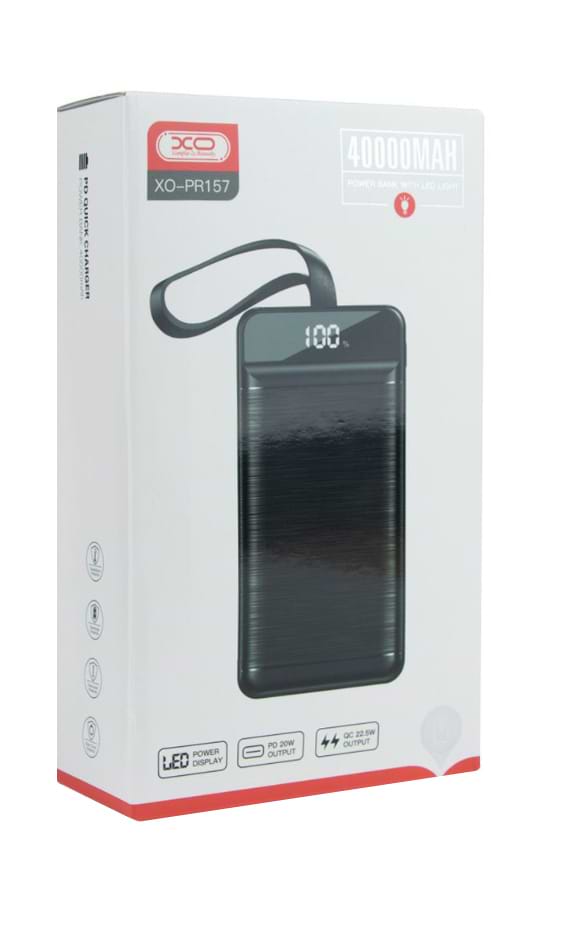 Фото - Батарея мобильная универсальная XO 40000mAh PD20W QC22.5W Black (PR157)