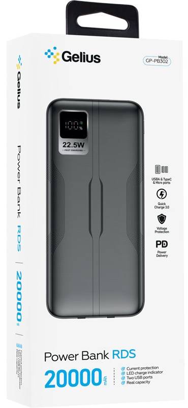 Фото - Батарея мобильная Gelius RDS GP-PB302 20000mAh 22.5W (QC/PD) Black (99032)