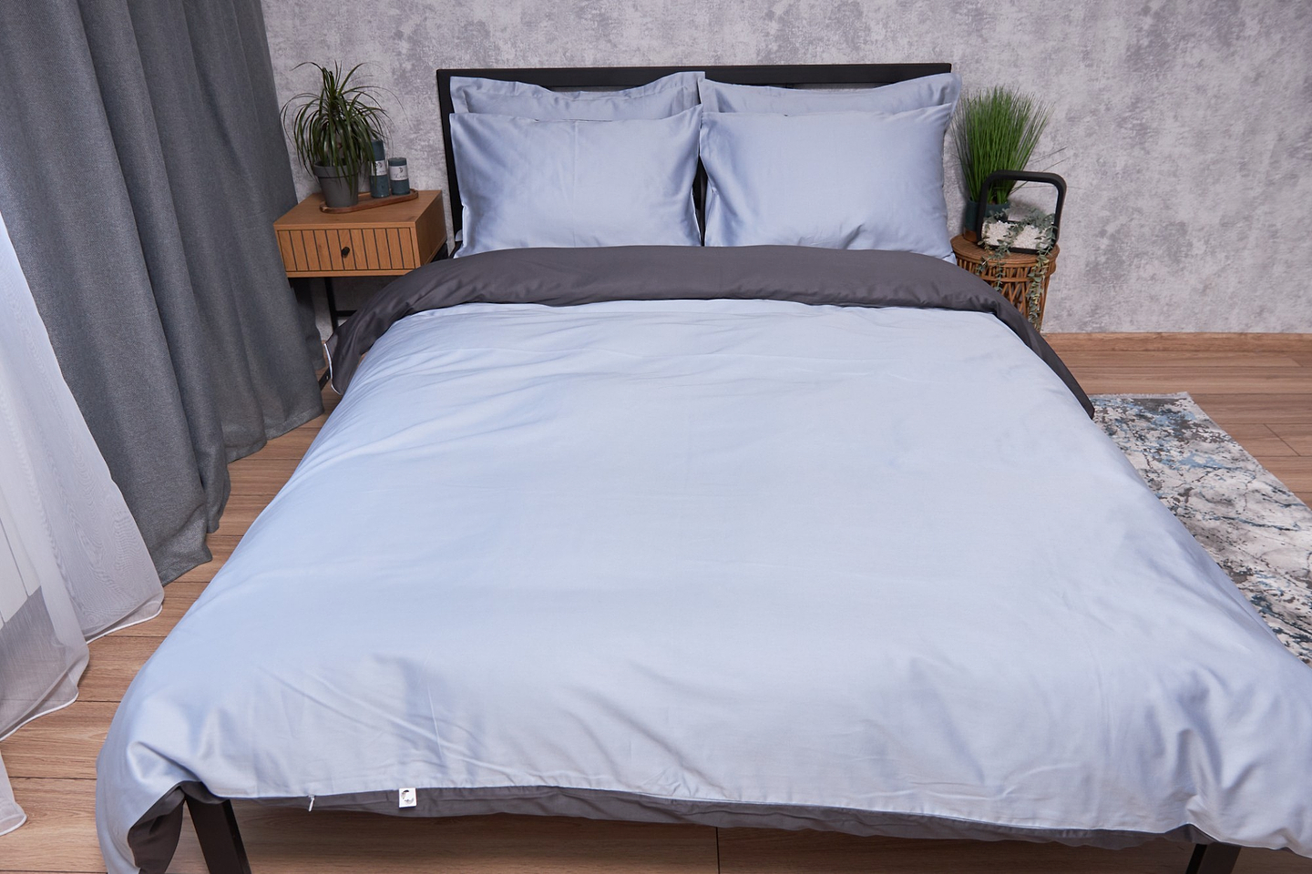 Комплект постельного белья Moon&Star Satin Premium Skyline Gray 143х210 нав. 2х40х60 (MS-820002873)