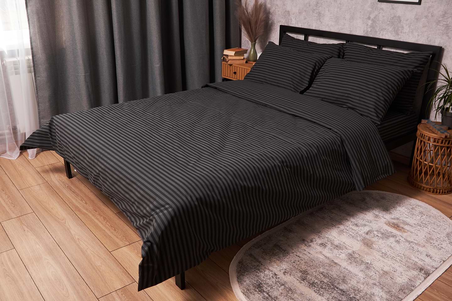 Комплект постільної білизни Moon&Star 160х220 наволочки 4х50х70 Gray Stripe Бязь Gold Люкс (MS-820001101)