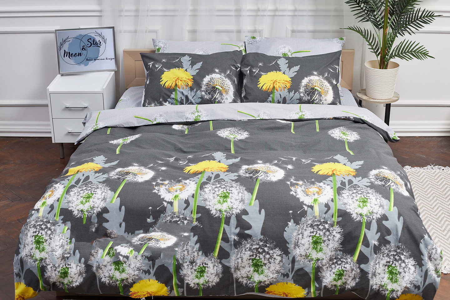 Комплект постельного белья Moon&Star 160х220 наволочки 2х40х60 Dandelion Бязь Gold Люкс (MS-820000960)