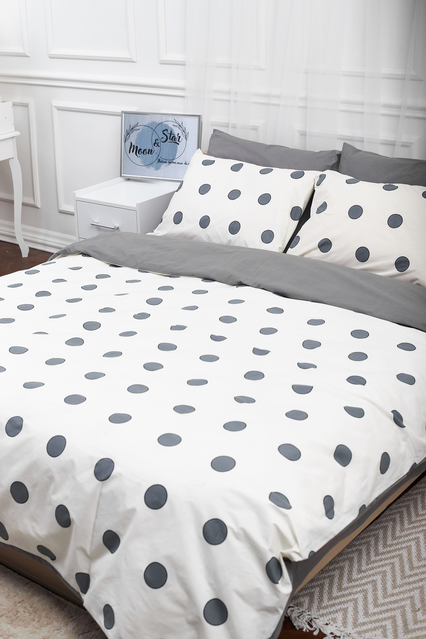 Комплект постільної білизни Moon&Star King Size 220x240 см нав. 4х50х70 Riccarda Gray Ranforce Elite (MS-820000143)