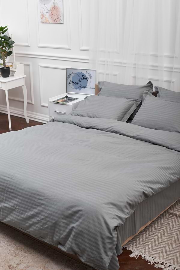 Фото - Комплект постельного белья Moon&Star Satin Stripe Stripe Gray 143х210 нав. 2х70х70 (MS-820003657)