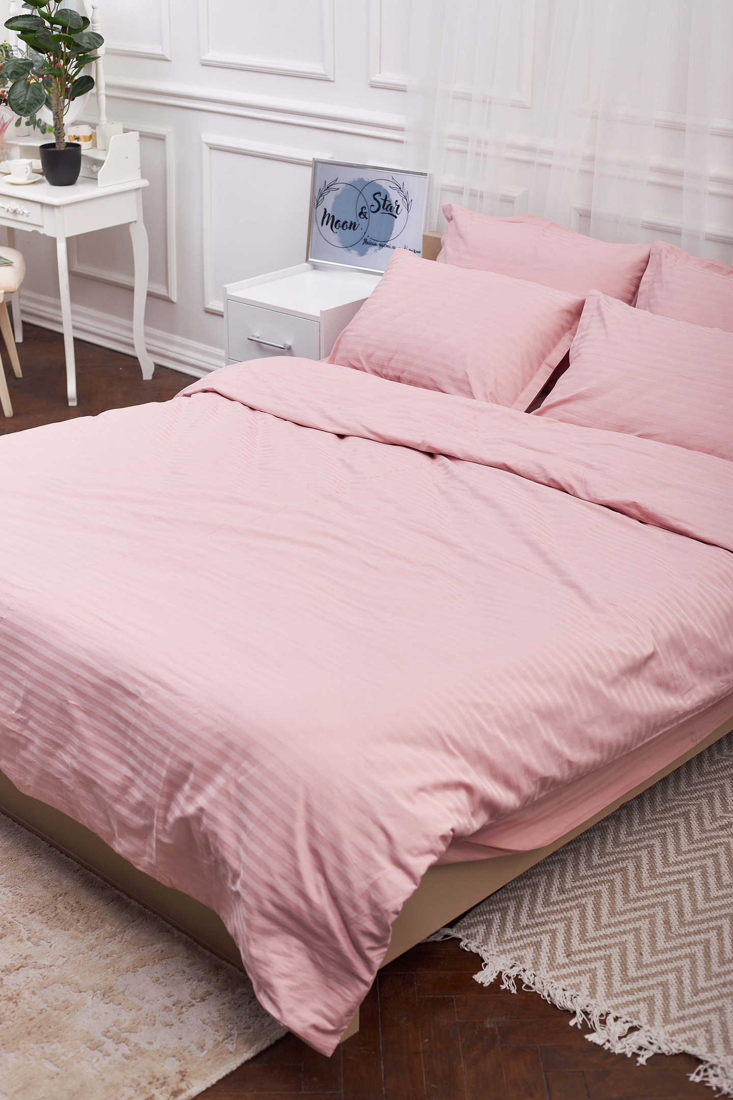 Комплект постельного белья Moon&Star Satin Stripe Stripe Pink 160х220х2 нав. 4х50х70 (MS-820003638)