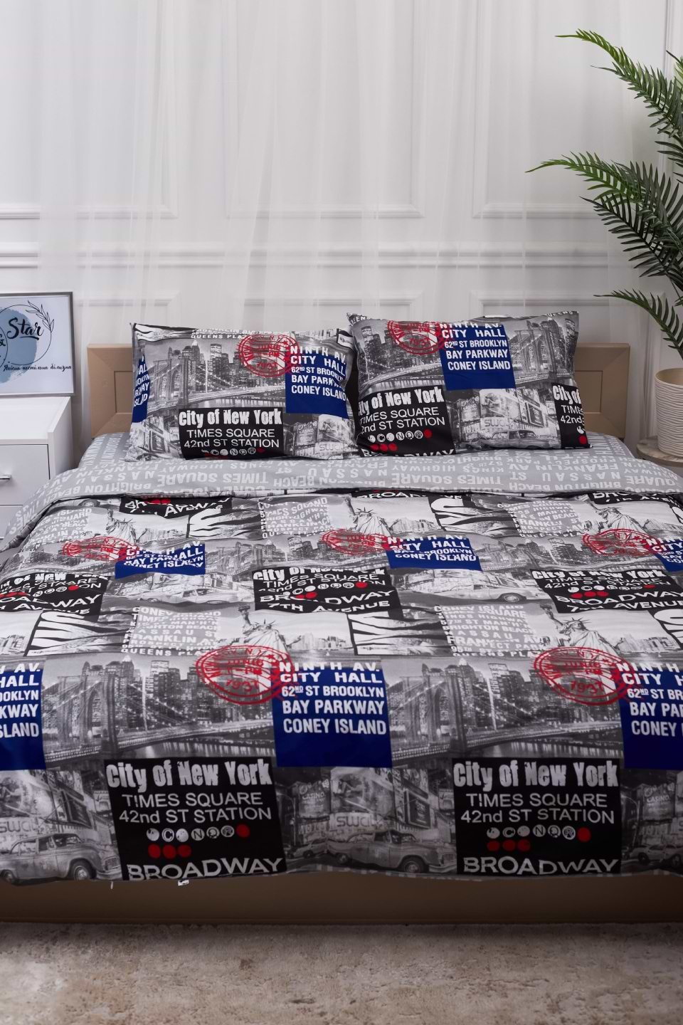 Комплект постельного белья Moon&Star 143х210х2 нав. 4х50х70 New York Бязь Gold Люкс (MS-820001239)