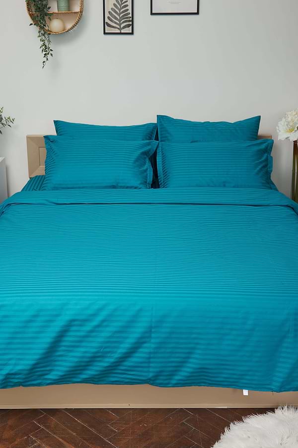 Фото - Комплект постільної білизни Moon&Star 160х220 наволочки 2х70х70 Turkish Blue Satin Stripe (MS-820000652)