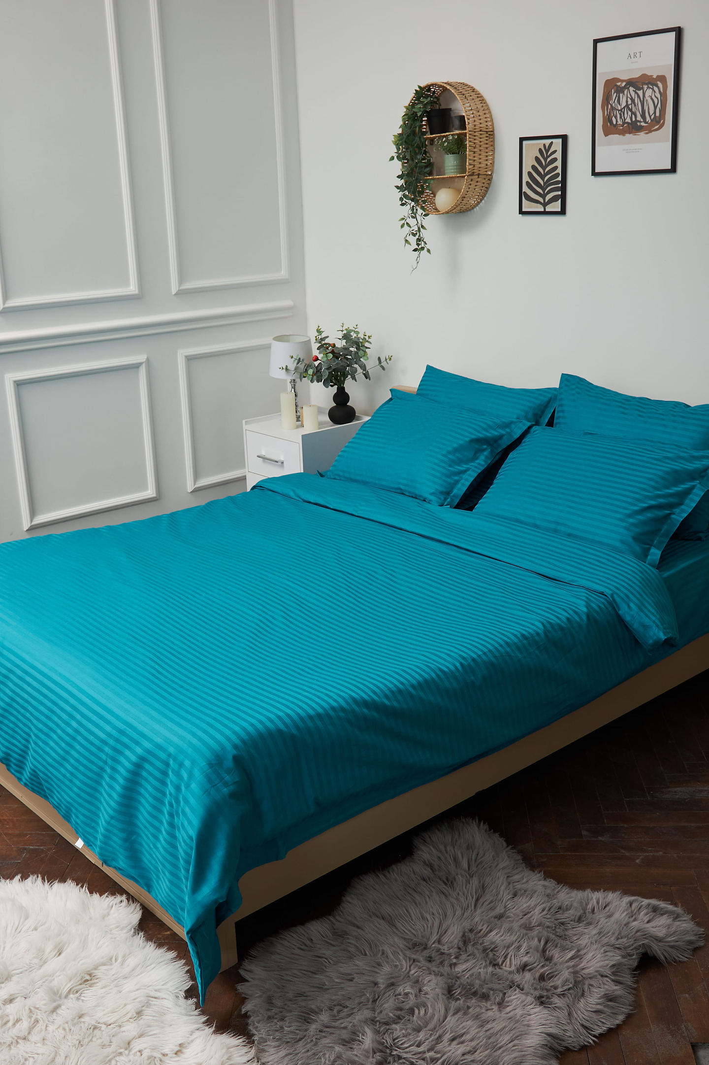 Комплект постельного белья Moon&Star 143х210х2 нав. 2х50х70 Turkish Blue Satin Stripe (MS-820000656)