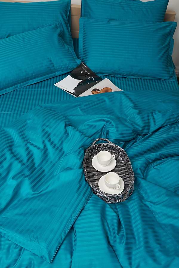 Фото - Комплект постільної білизни Moon&Star 160х220 наволочки 2х70х70 Turkish Blue Satin Stripe (MS-820000652)