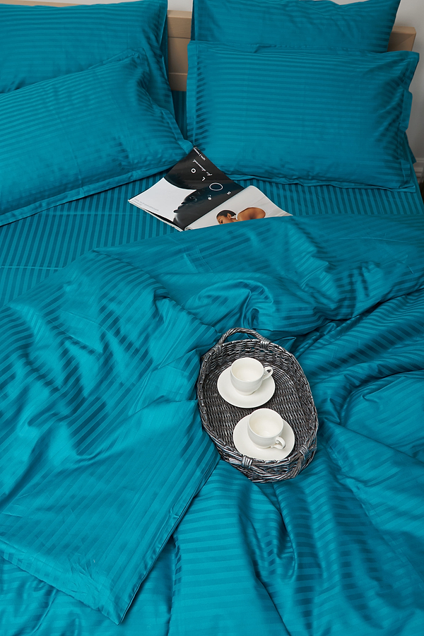 Фото - Комплект постельного белья Moon&Star King Size 220x240 Turkish Blue Satin Stripe (MS-820000633)