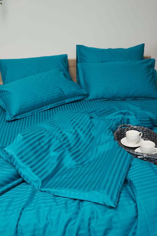 Фото - Комплект постільної білизни Moon&Star 160х220 наволочки 2х50х70 Turkish Blue Satin Stripe (MS-820000651)