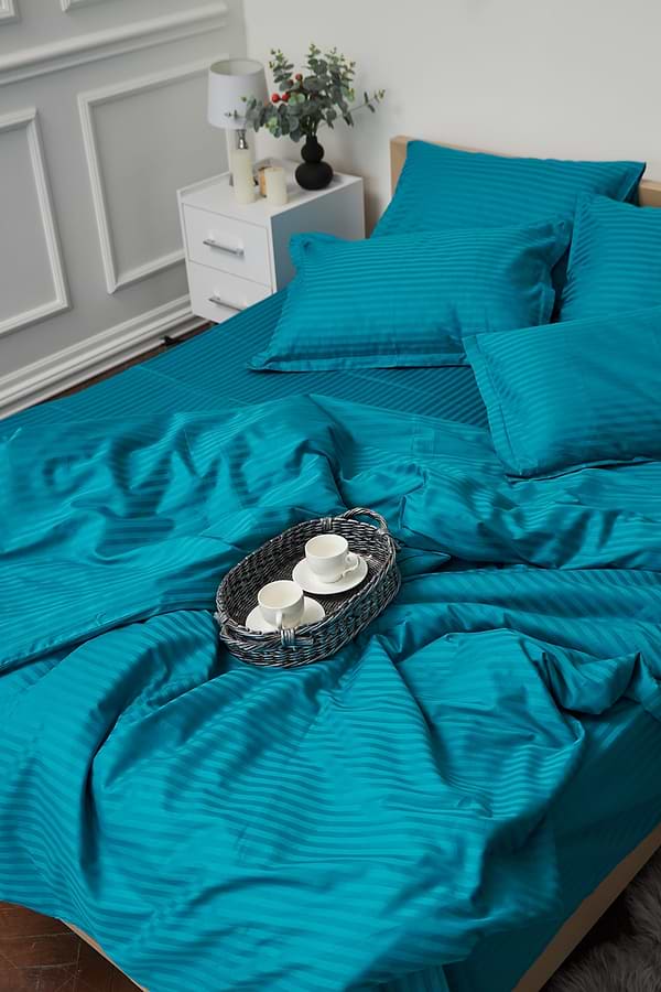 Фото - Комплект постельного белья Moon&Star 143х210х2 нав. 2х40х60 Turkish Blue Satin Stripe (MS-820000655)