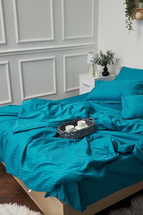 Фото - Комплект постільної білизни Moon&Star 143х210х2 нав. 2х70х70 Turkish Blue Satin Stripe (MS-820000657)