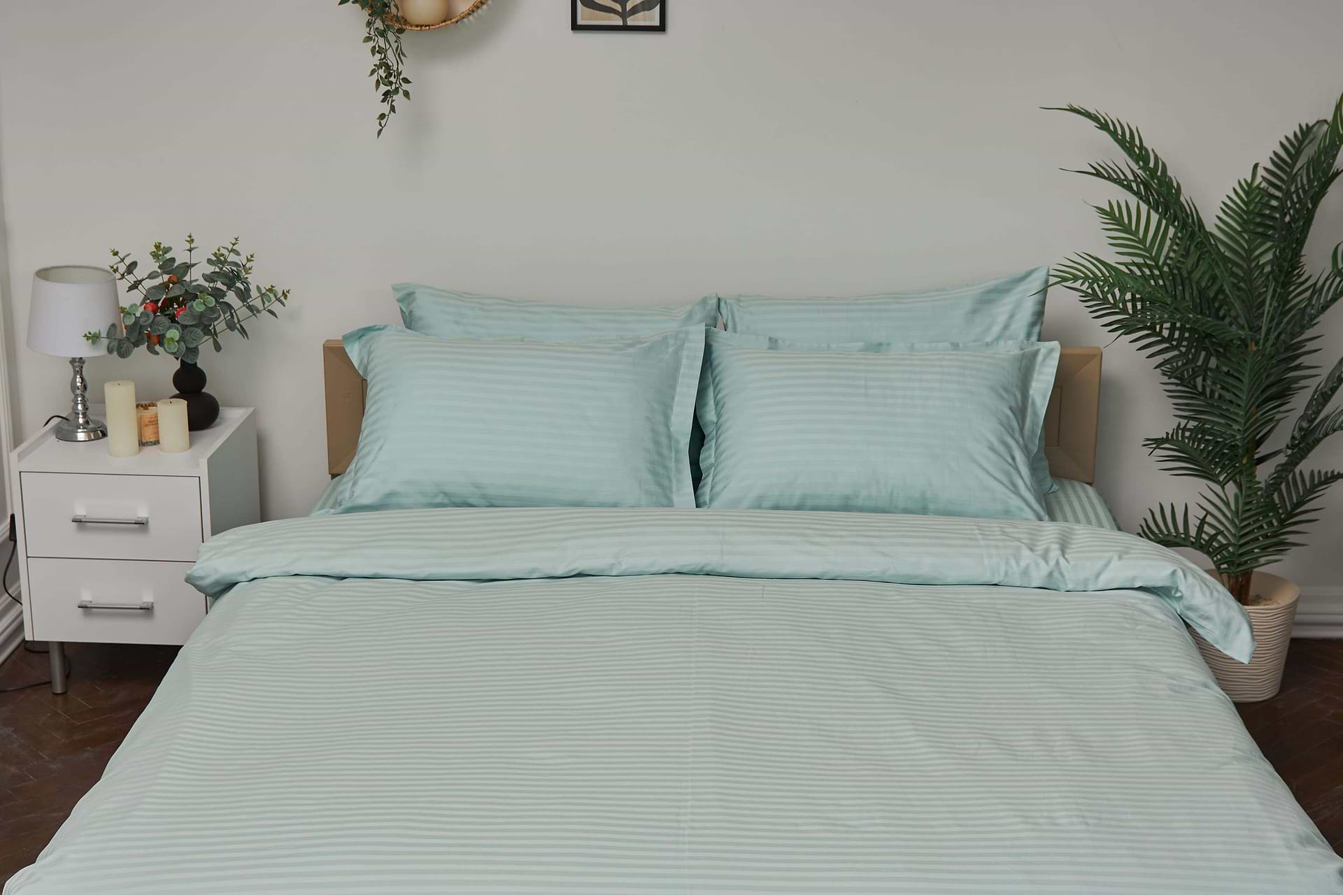 Комплект постільної білизни Moon&Star King Size 220x240 Stripe Mint Satin Stripe (MS-820000596)