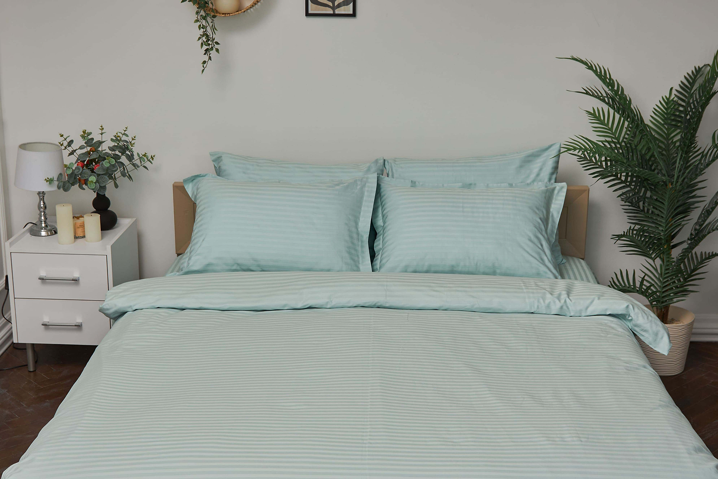 Комплект постельного белья Moon&Star 160х220 наволочки 2х50х70 Stripe Mint Satin Stripe (MS-820000611)