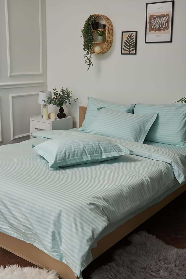 Фото - Комплект постельного белья Moon&Star 160х220 наволочки 4х50х70 Stripe Mint Satin Stripe (MS-820000613)