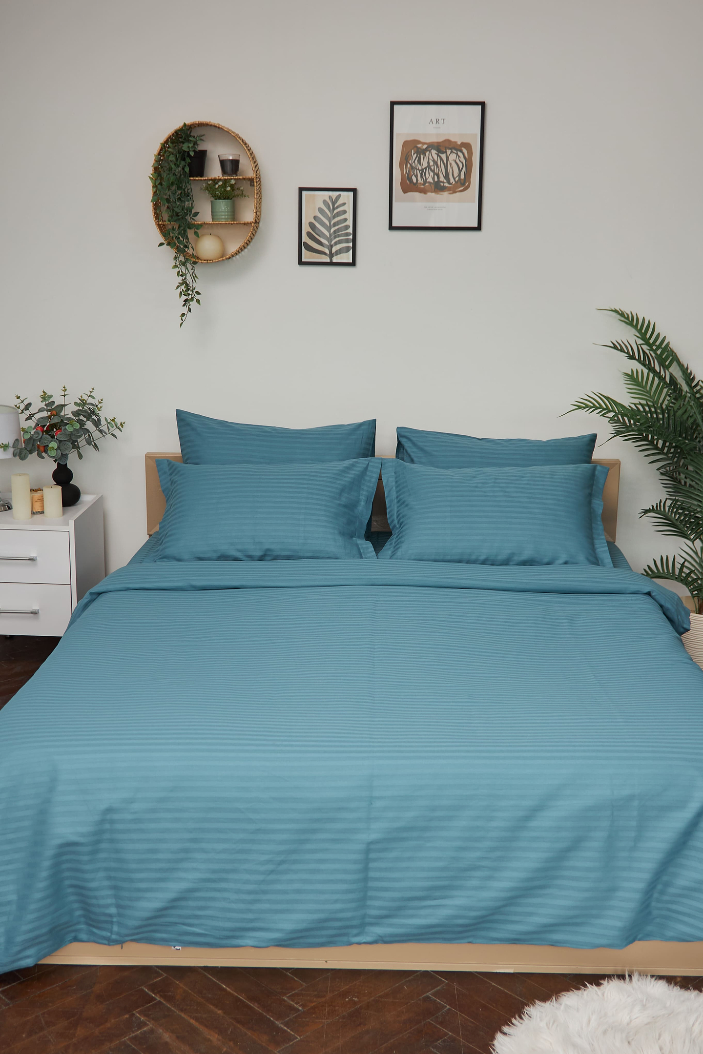 Комплект постельного белья Moon&Star 143х210 см нав. 4х70х70 Stripe Green Satin Stripe (MS-820000574)