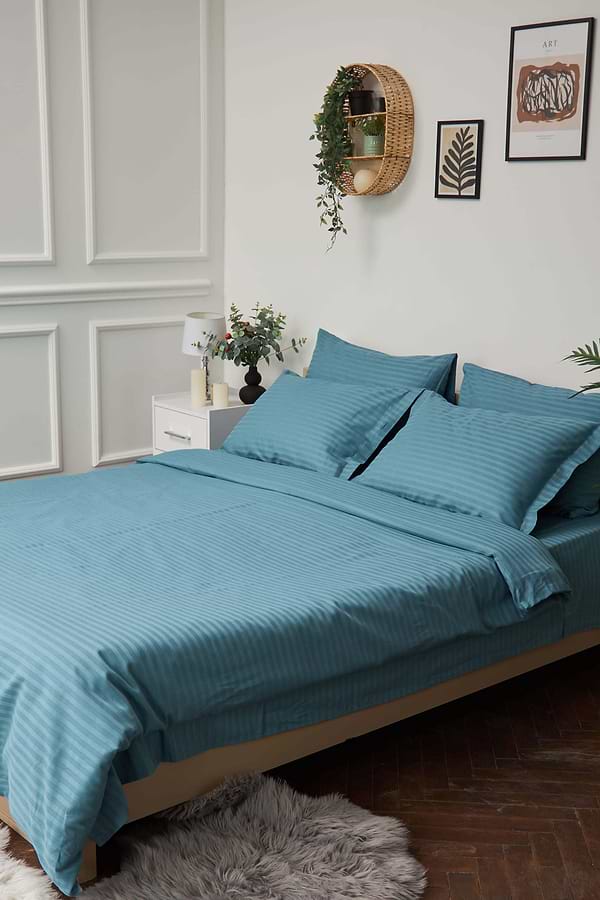 Фото - Комплект постільної білизни Moon&Star 160х220 наволочки 4х70х70 Stripe Green Satin Stripe (MS-820000579)