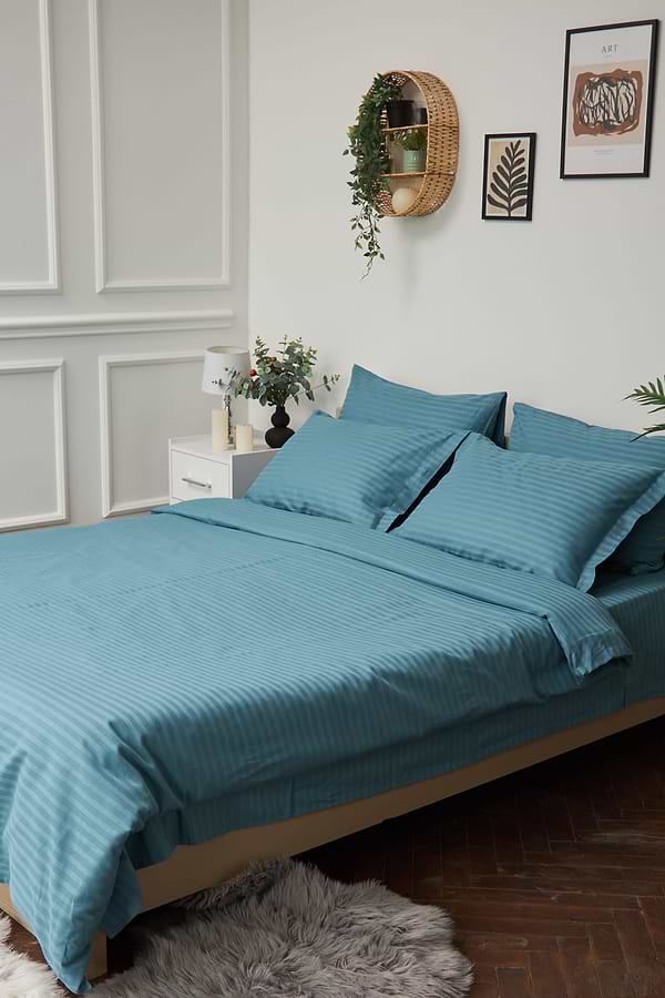 Фото - Комплект постільної білизни Moon&Star 143х210х2 нав. 4х50х70 Stripe Green Satin Stripe (MS-820000583)