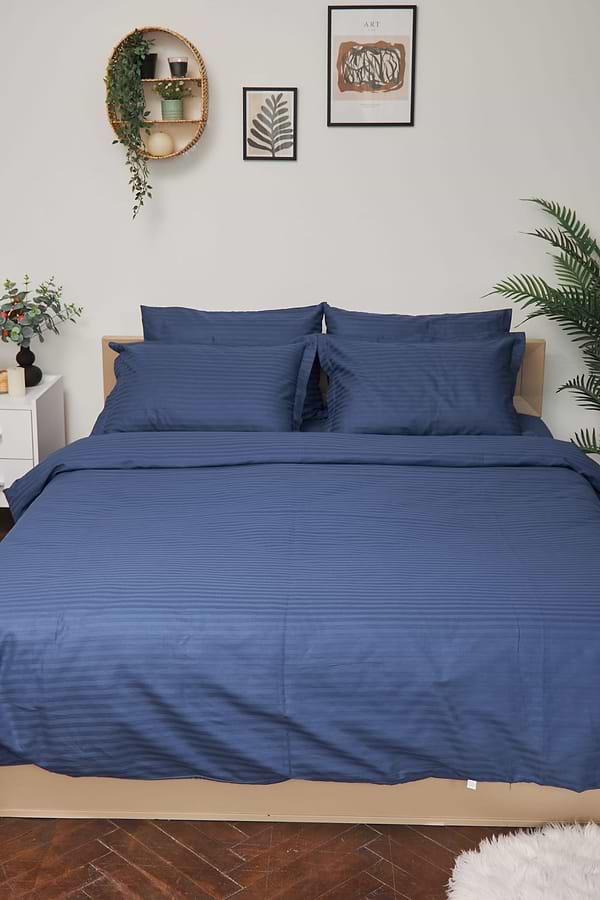Фото - Комплект постельного белья Moon&Star 143х210 см нав. 4х50х70 Delfi Blue Satin Stripe (MS-820000508)