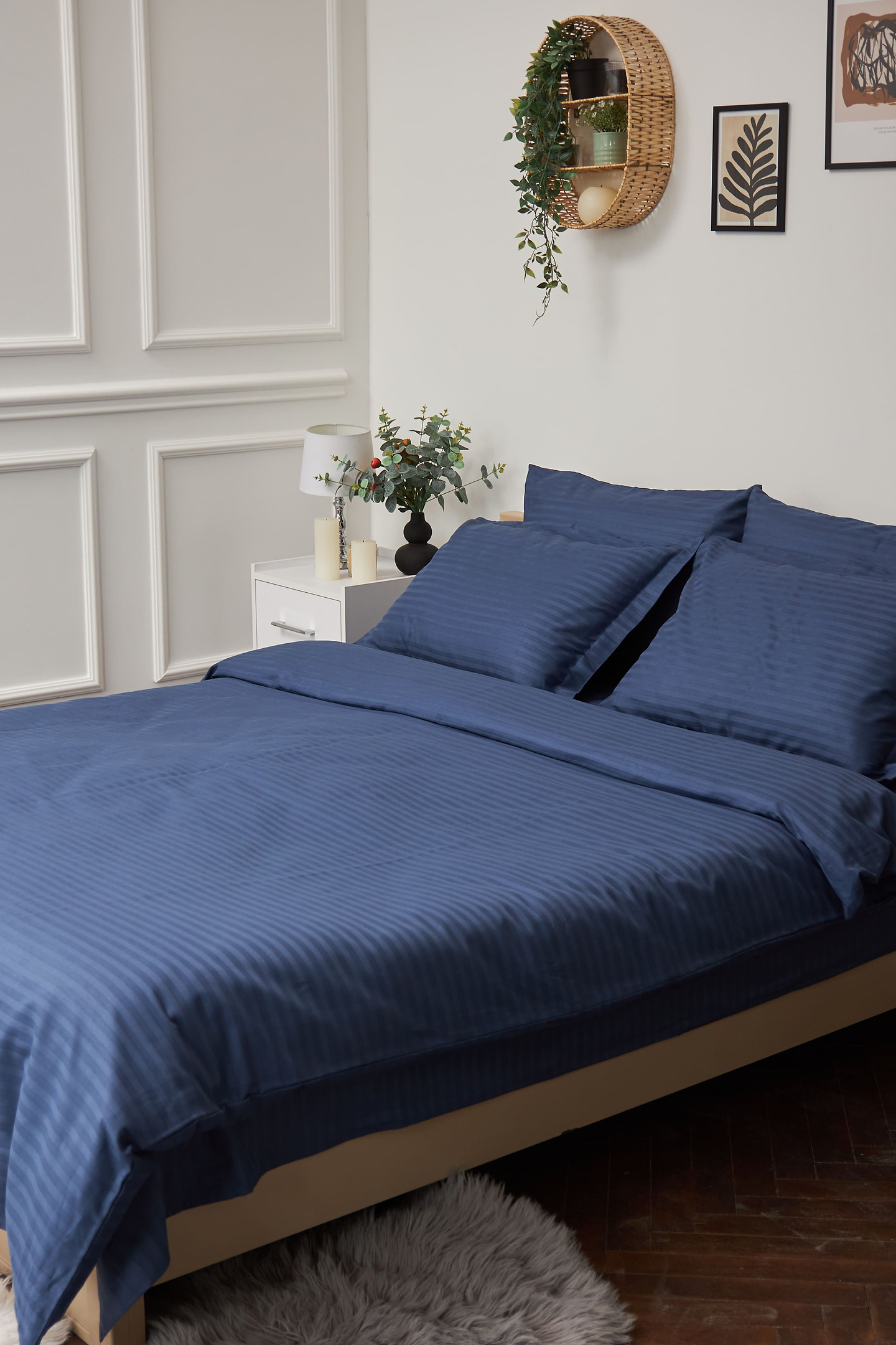 Комплект постільної білизни Moon&Star 200х220 см нав. 4х50х70 Delfi Blue Satin Stripe (MS-820000503)