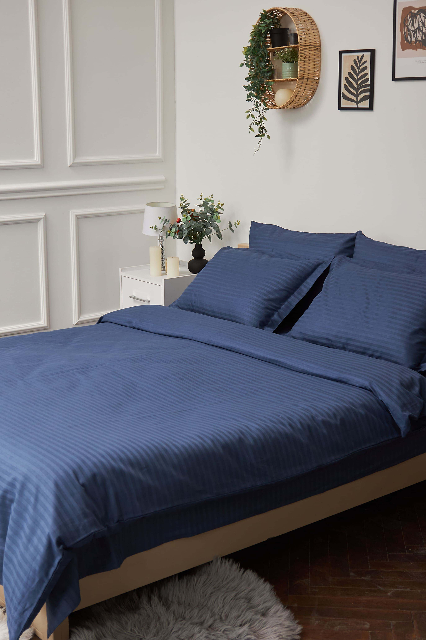 Комплект постельного белья Moon&Star 160х220 наволочки 2х50х70 Delfi Blue Satin Stripe (MS-820000511)