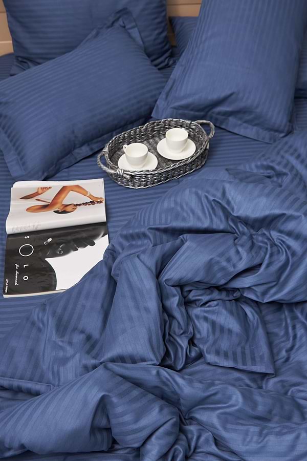 Фото - Комплект постельного белья Moon&Star 143х210 см нав. 4х50х70 Delfi Blue Satin Stripe (MS-820000508)