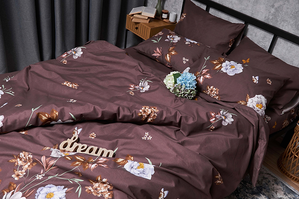 Фото - Комплект постільної білизни Moon&Star Мікросатин Premium «Floral Mocha» 200х220 см нав. 4х70х70 (MS-820005019)