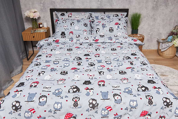 Фото - Комплект постільної білизни Moon&Star Бязь Gold Люкс Owls Gray 160х220 (MS-820005484)