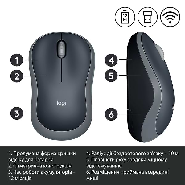 Фото - Уценка - Мышь беспроводная Logitech M185 WL Swift Grey 910-002238
