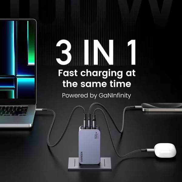 Фото - Мережевий зарядний пристрій UGREEN 3xUSB 100W GaN (2xType-C+USB-A) Nexode Pro Gray X757 (25874)