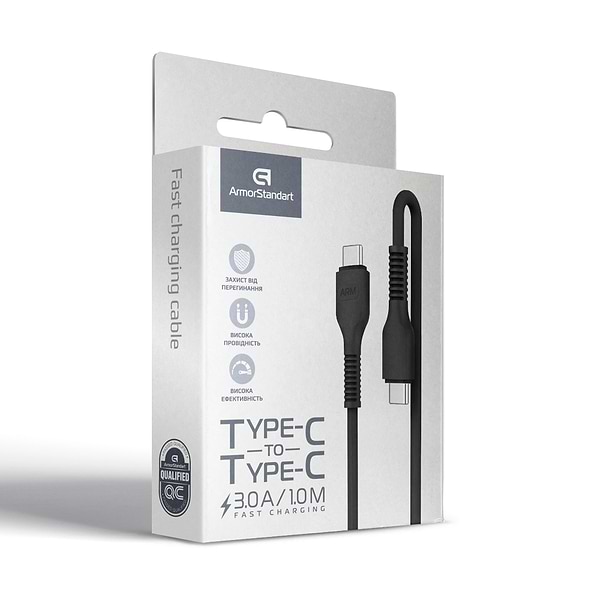 Фото - Кабель синхронізації даних Armorstandart AR88 Type-C to Type-C 3A 1m Black (ARM65293)