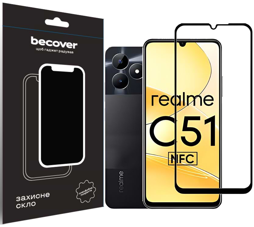Захисне скло для смартфону BeCover Realme C51 Black (710301) - Фото 1