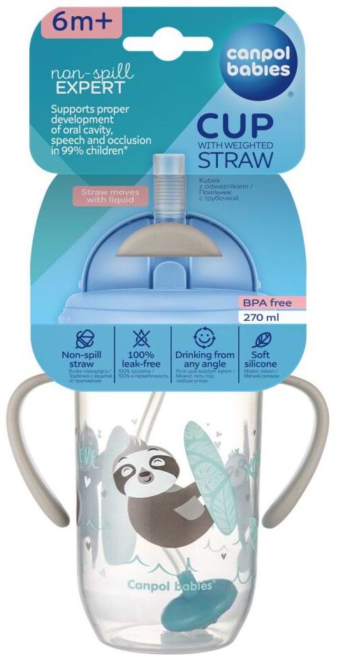 Фото - Поильник-непроливайка детский Canpol babies EXOTIC с трубочкой и утяжелителем, 270 мл. (56/606_grey)