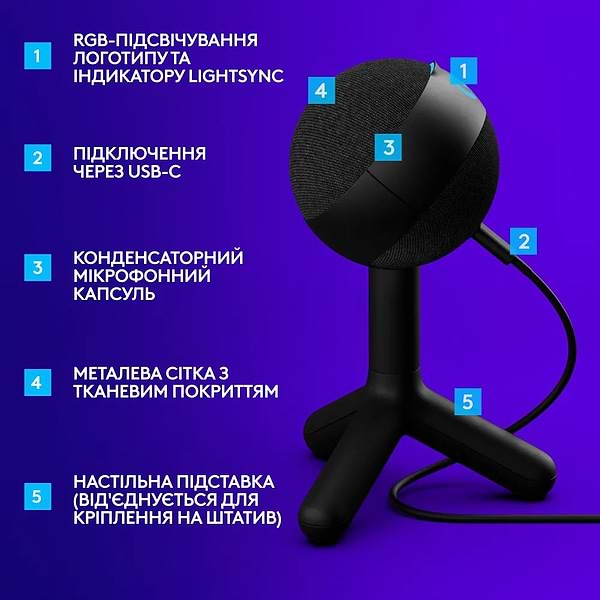 Фото - Микрофон для компьютера проводной Logitech G Yeti Orb RGB Gaming Mic with Lightsync Black (988-000551)