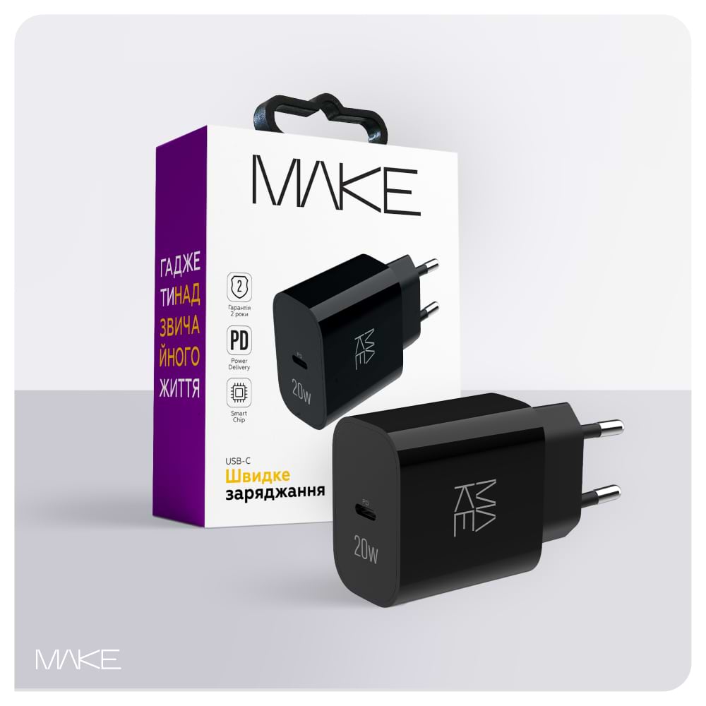 Мережевий зарядний пристрій MAKE 20W PD Black (MCW-2011BK)