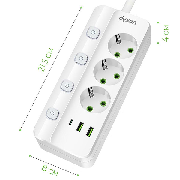 Фото - Мережевий фільтр Dyxon PRO-1096 5.0m 3р 2 USB-A 1 USB-C (PD) White (DXN-1096-5M-3-W)