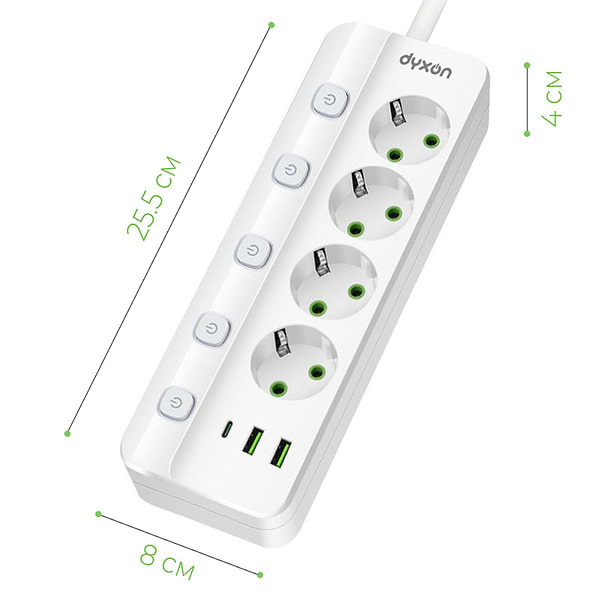 Фото - Мережевий фільтр Dyxon PRO-1097 5.0m 4р 2 USB-A 1 USB-C (PD) White (DXN-1097-5M-4-W)