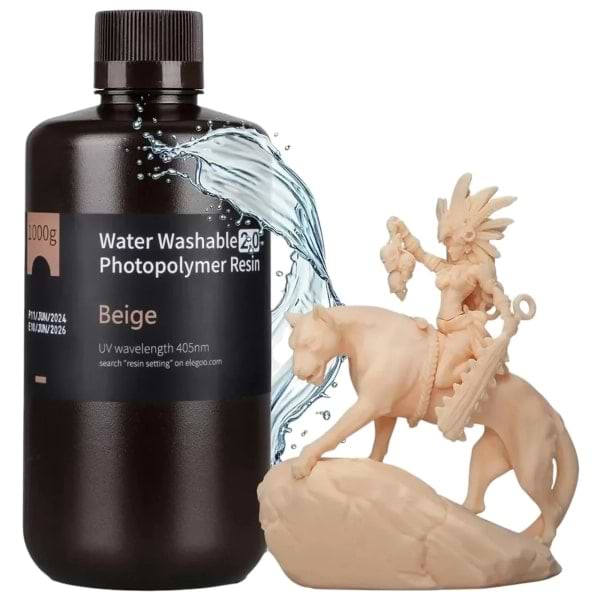 Резиновый фотополимер Elegoo Water Washable Resin 2.0 1кг бежевый (50.103.0201)