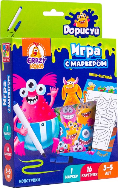 Настільна гра розвиваюча (3-4 роки) Vladi Toys с маркером "Пиши и вытирай. Монстрики" (VT5010-18 - Фото 1