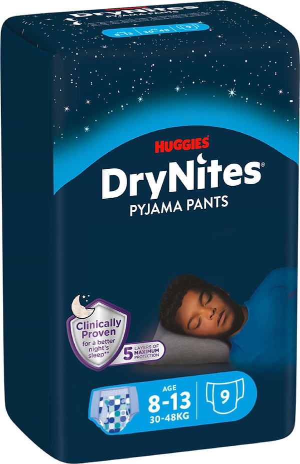 Фото - Одноразові підгузки-трусики Huggies DryNites мальчик 8-13 лет (30-48 кг), 9 шт. (5029053527598)