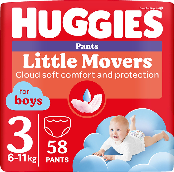 Фото - Одноразовые подгузники-трусики Huggies Little Movers Размер 3 (6-11 кг) для мальчиков, 58 шт. (5029053547473)